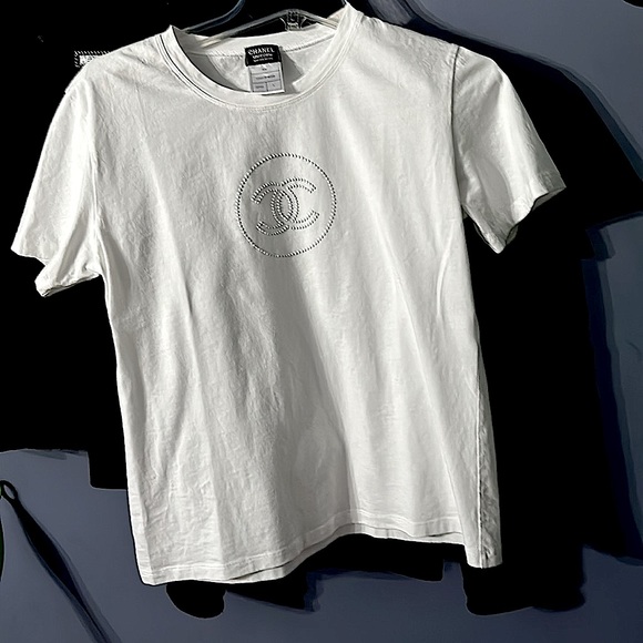 CHANEL | Tops | Chanel Ss Tee With Beaded Logo Cc White | Poshmark